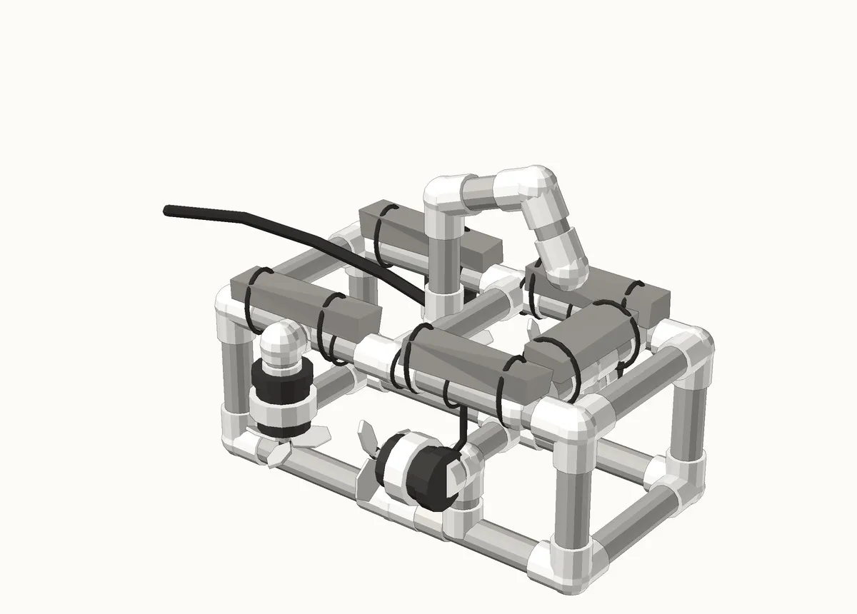 The same frame with the buoyancy foam fitted along the top rails and zip-tied in place